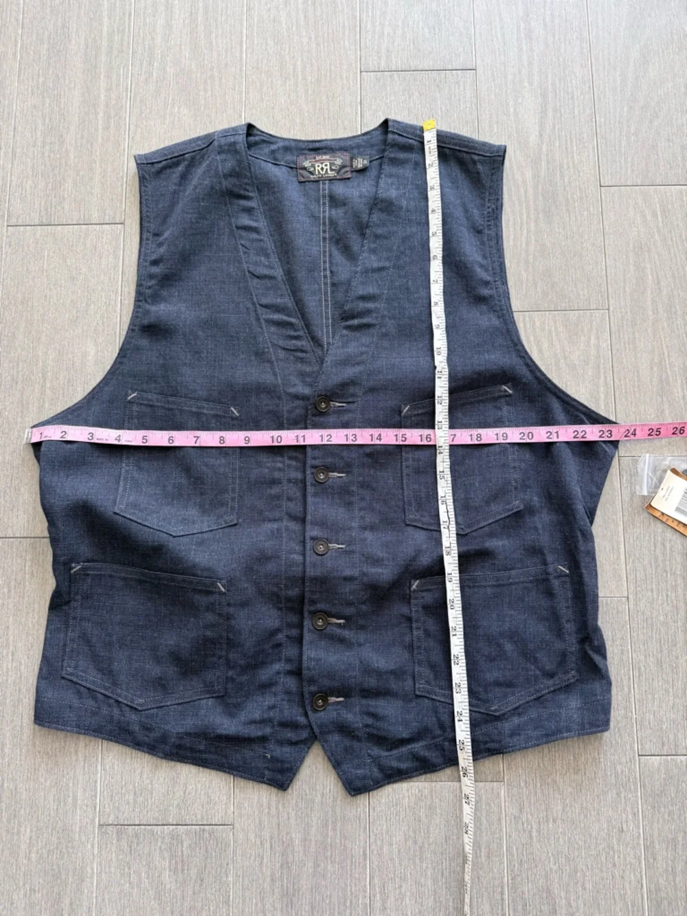 RRL Double RL Ralph Lauren Indigo Twill Vest XL NWT Wool Linen Cotton Cinch Back